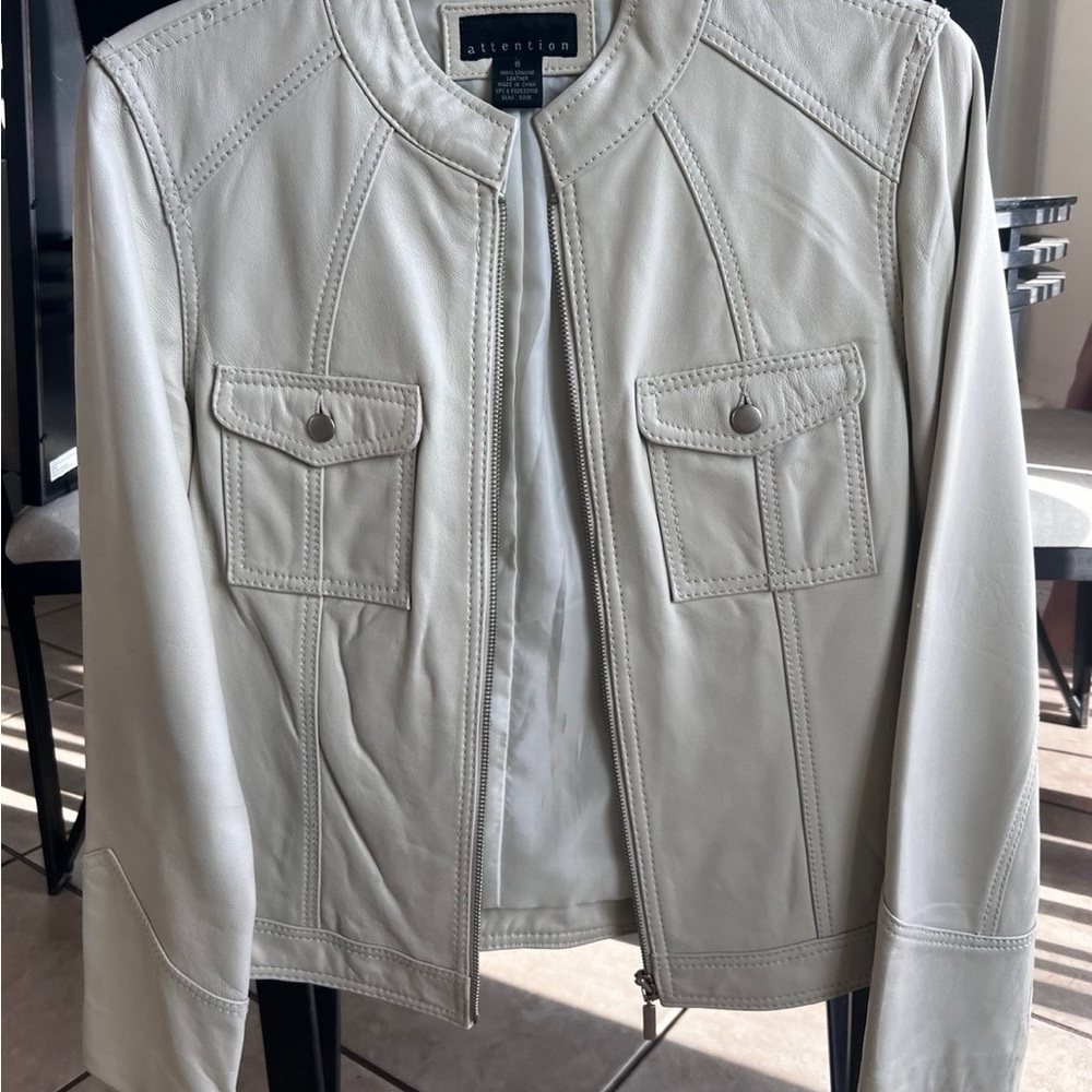Attention Women's Cream Leather Jacket